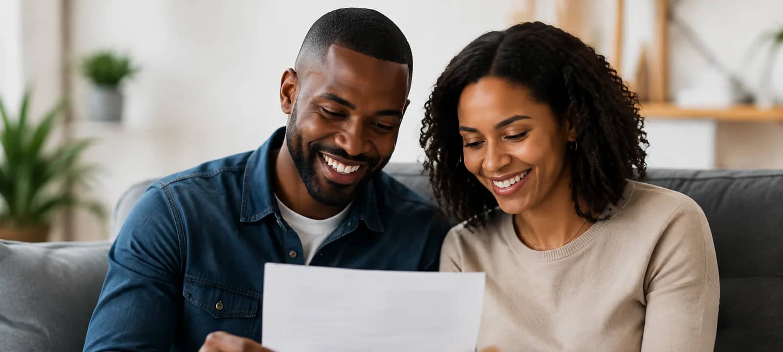 Couple reviewing a financial education document together at home